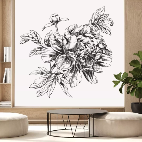 Sticker Schwarze und weiße Pfingstrosen