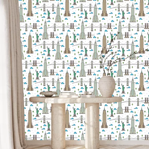 Tapete New York-Brücken, nahtloses Muster der Wolkenkratzer