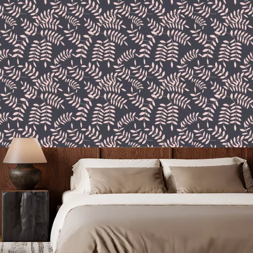 Tapete Rosa Blätter auf dunklem Hintergrund