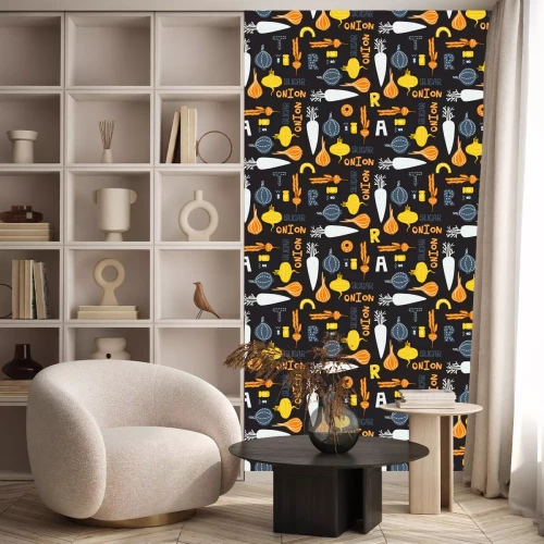 Tapete Buntes abstraktes Gemüse mit Inschriften