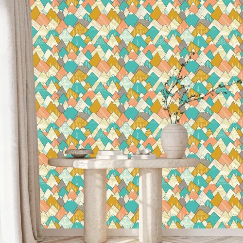 Tapete Nahtloses Muster mit Bergen in der skandinavischen Art. Dekorativer Hintergrund mit Landschaft. Handgezeichnete Ornamente.