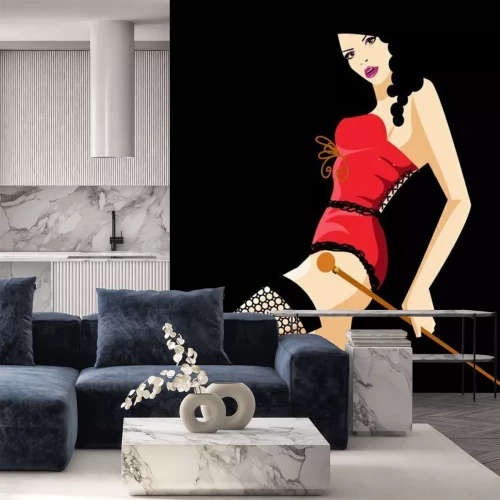 Sticker Kabaretttänzer in einem Rot. Retro-Vektor-Poster