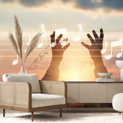 Fototapete Abstraktes Notensystem vor dem Hintergrund der Natur