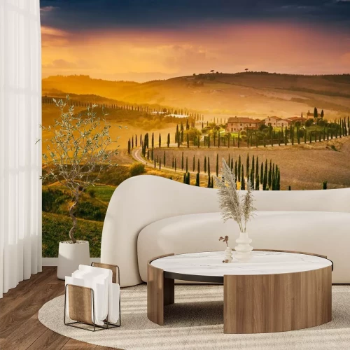 Fototapete Toskanische Felder im Regen