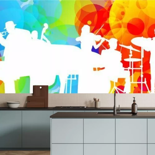 Sticker Silhouetten von Musikern auf regenbogenfarbenem Hintergrund