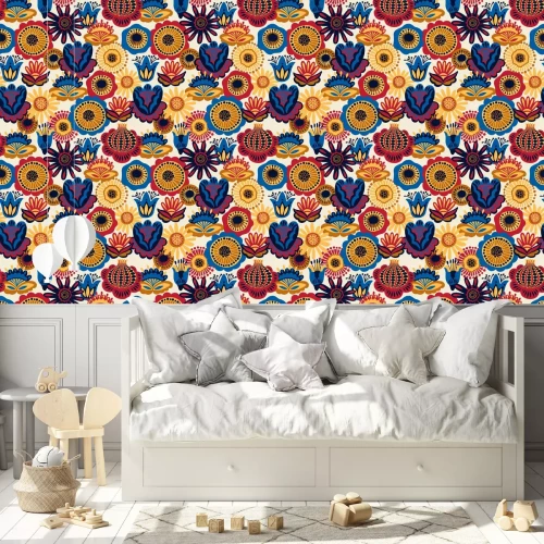 Tapete Folk nahtlose Blümchenmuster.