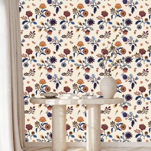 Tapete Folk nahtlose Blümchenmuster.