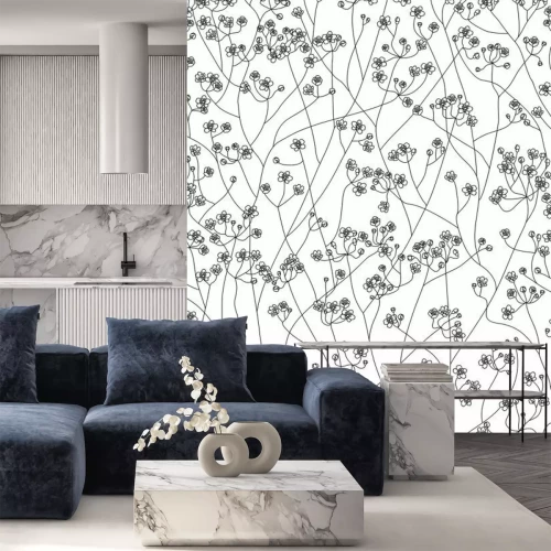 Sticker Vector nahtloses nettes Blumenmuster, das schwarze mit Blumenschattenbild, das lokalisiert wird.