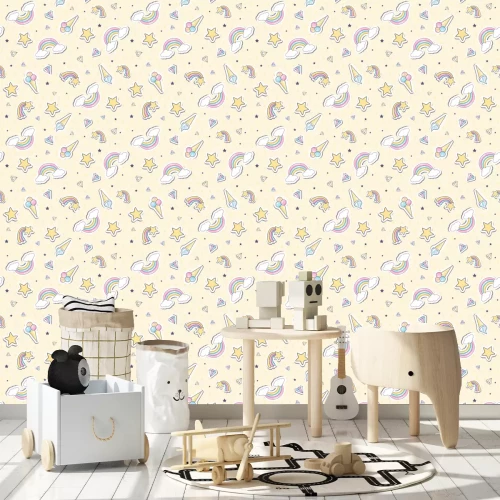 Tapete Eiscremesterne und Diamanten auf rosa Hintergrund