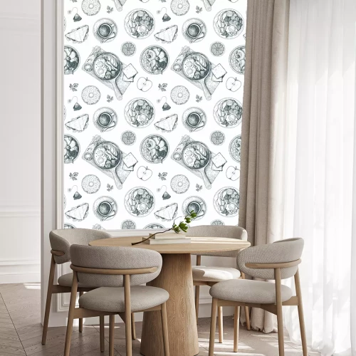 Tapete Abbildungen mit Frühstück