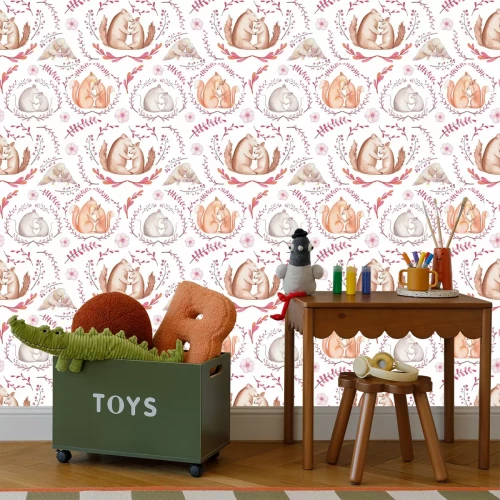 Tapete Eichhörnchen Füchse Maus und Eule