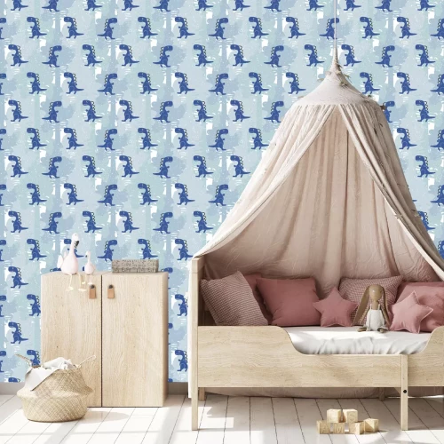 Tapete Blaue Dinosaurier auf blauem Hintergrund