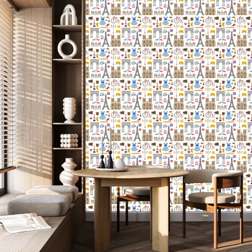 Tapete Muster-Hintergrundillustration Paris-Vektors berühmte Reiseküche traditionelle moderne Frankreich-Kultur Eiffel-Modedesignarchitektur nahtlose.