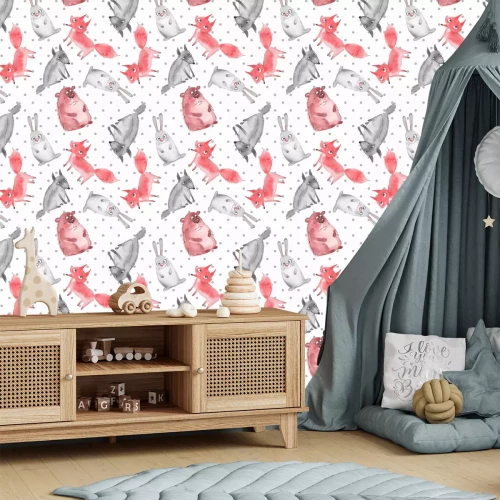 Tapete Waldtiere auf weißem Hintergrund