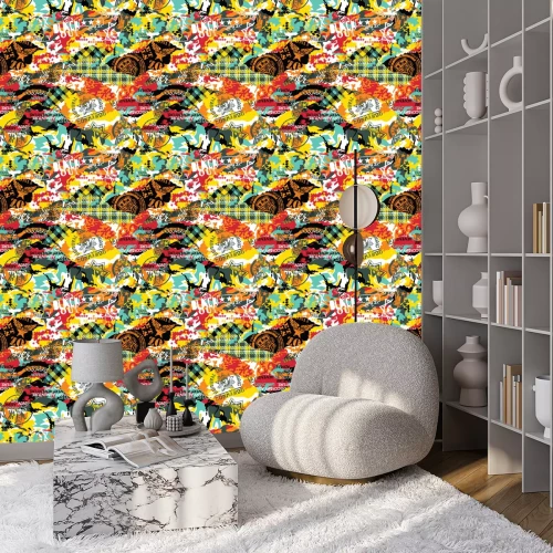 Tapete Buntes Patchwork-Graffiti