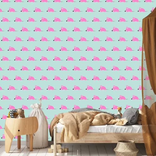 Tapete Rosa Mäuschen auf blauem Hintergrund