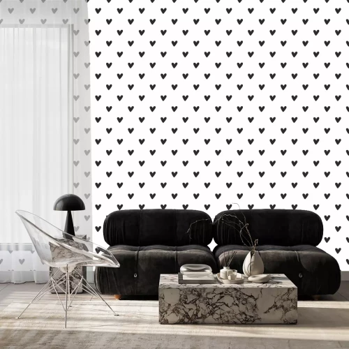 Tapete Schwarze Herzen auf weißem Hintergrund