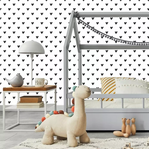 Tapete Schwarze Herzen auf weißem Hintergrund