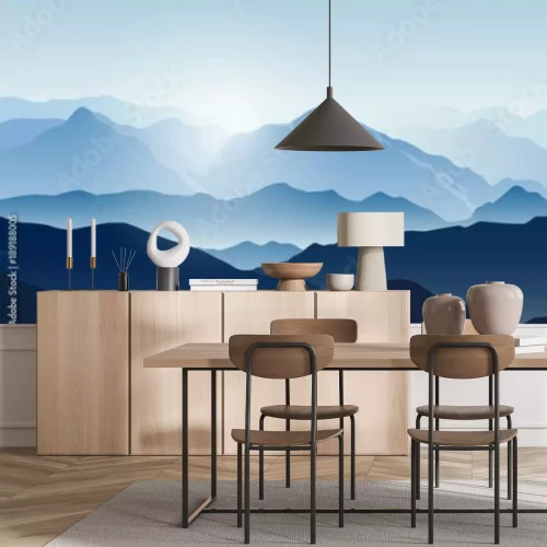 Fototapete Landschaft mit Silhouetten von Bergen