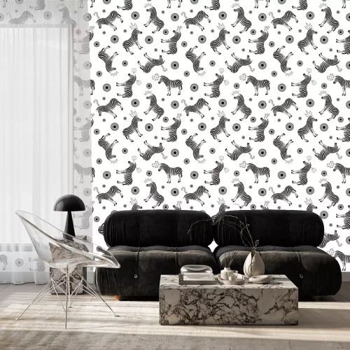 Tapete Zebras schwarz-weiße Punkte und Kronen