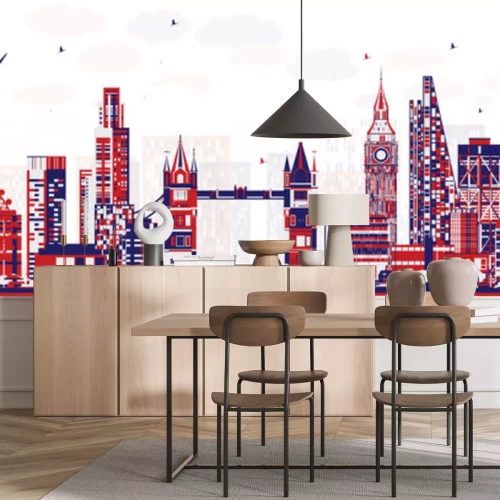 Sticker Abstrakte Stadt-Skyline Londons England mit Farbgebäuden.