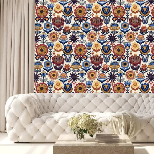 Tapete Folk nahtlose Blümchenmuster.