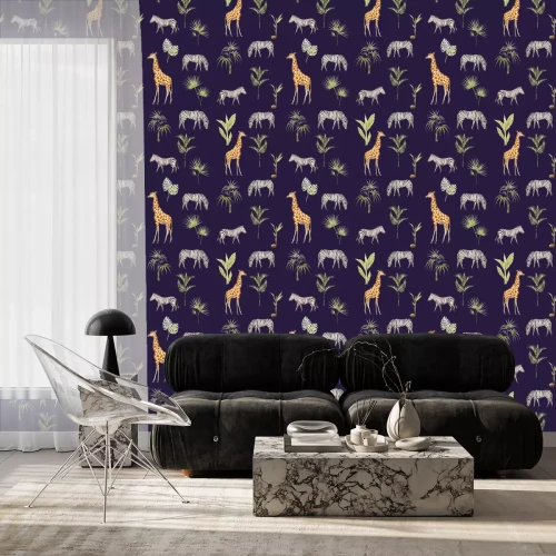 Tapete Safaritiere zwischen tropischen Pflanzen