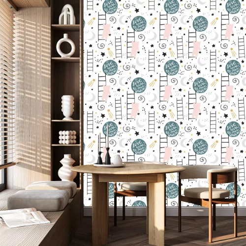 Tapete Muster mit Teddybären Sternen und Mond