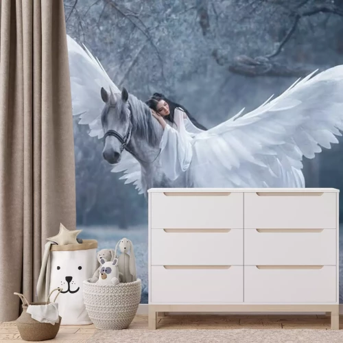 Fototapete Fantasy Frau mit Einhorn