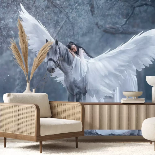 Fototapete Fantasy Frau mit Einhorn