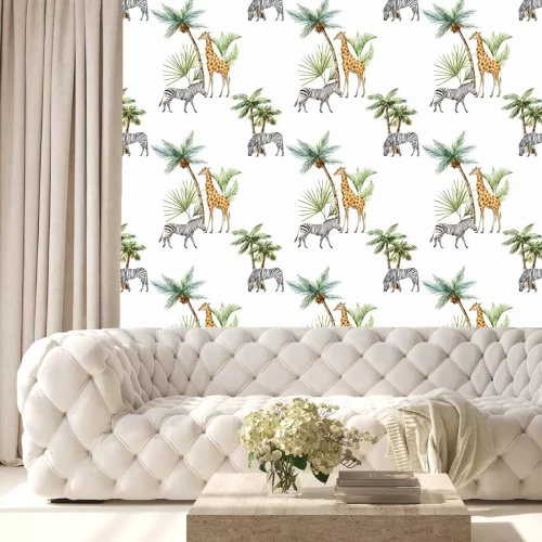 Tapete Afrikanische Tiere und Palmen
