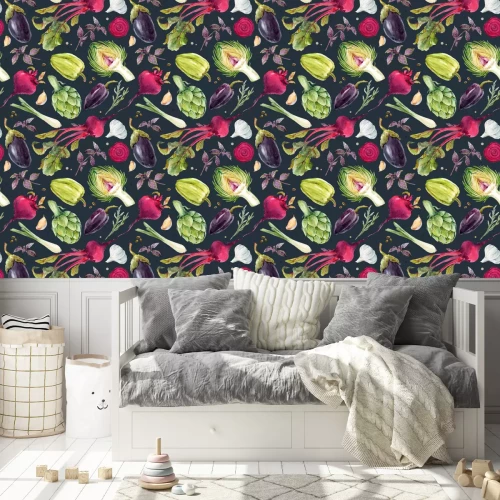 Tapete Aquarellgemüse Artischocken Auberginen