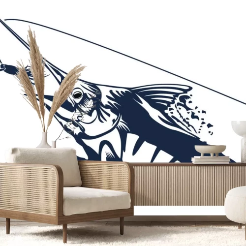 Sticker Fische Marlin, der aus dem Wasser auftaucht, um einen Köder zu finden