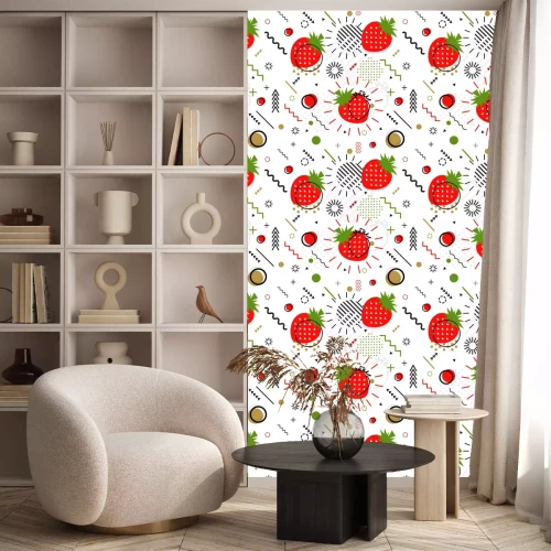 Tapete Erdbeeren-Muster im Memphis-Stil