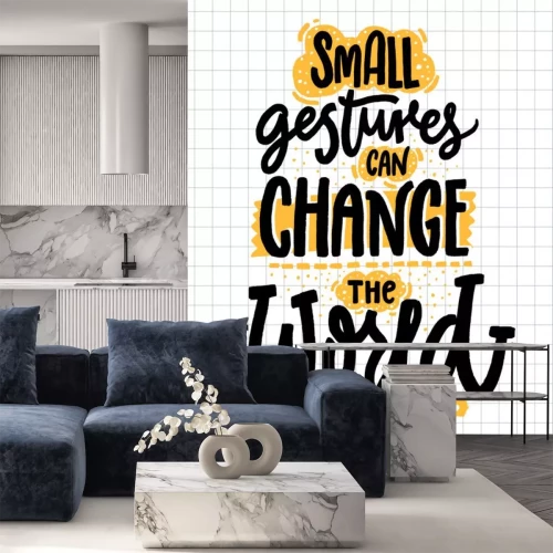 Sticker Kleine Gesten können die Welt verändern. Inspirierend Zitat über Freundlichkeit. Positives Sprichwort für Poster und T-Shirts.