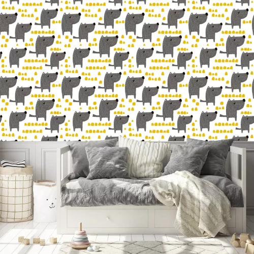 Tapete Bemalte Cartoon-Wölfe und Formen