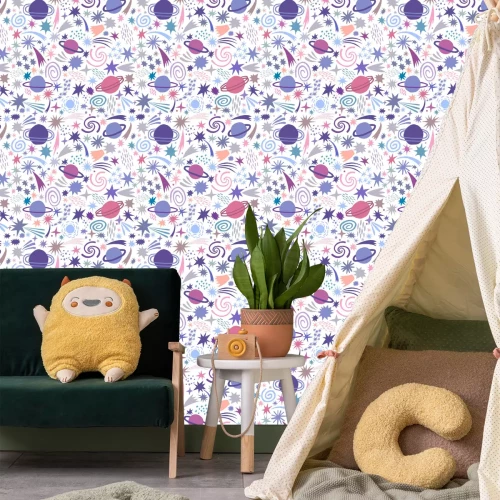 Tapete Weltraummotive auf weißem Hintergrund