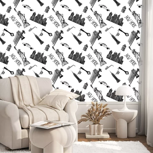 Tapete Nahtloses Muster von Hand gezeichneten Skizzenart New York themenorientierte lokalisierte Gegenstände. Vektor-Illustration.