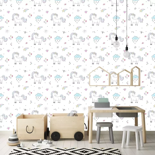 Tapete Einhorn Sternchen und Herzchen