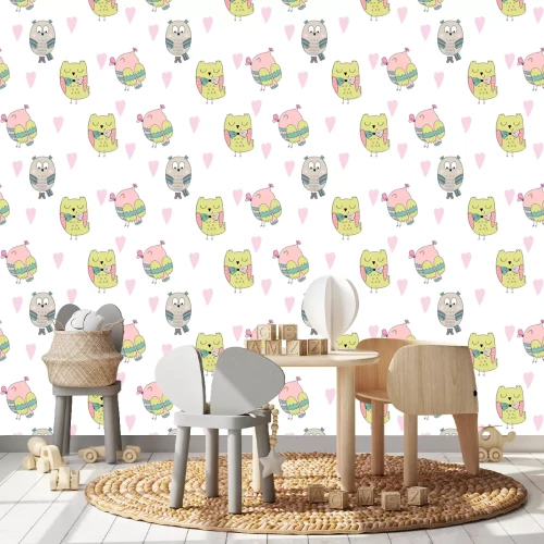 Tapete Kleine süße Eulen mit Herzchen