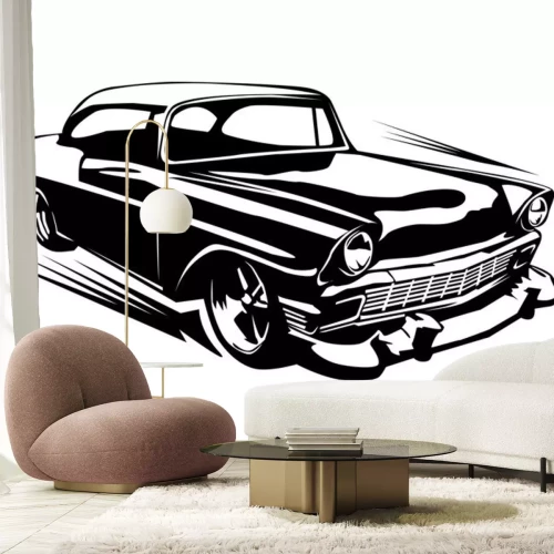 Sticker Rasendes Auto Retro Grafik schwarz-weiß