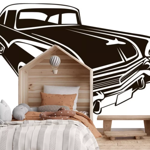 Sticker Altes Auto Retro Illustration schwarz-weiß