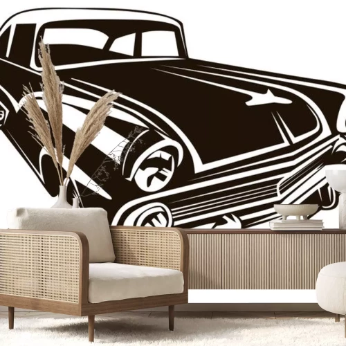 Sticker Altes Auto Retro Illustration schwarz-weiß