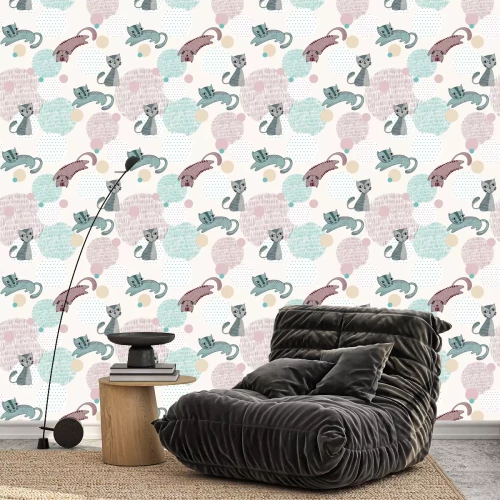 Tapete Grafische Katzen Punkte und Striche