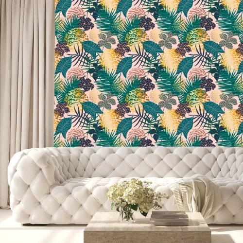 Tapete Ein farbenfrohes Thema mit tropischen Pflanzen