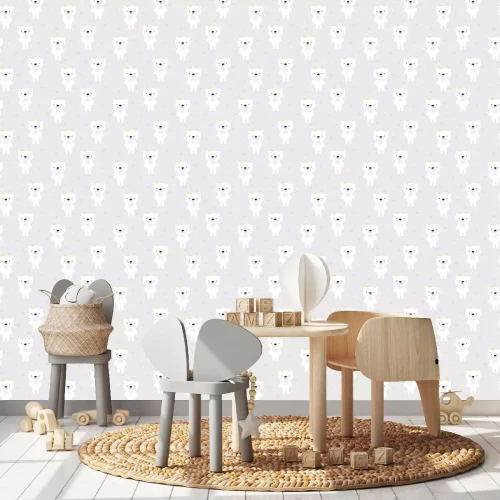 Tapete Weiße Teddybären auf grauem Hintergrund