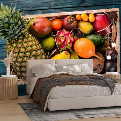 Sticker Exotische Früchte in einem Holzkorb