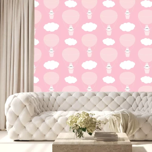 Tapete Weiße Hasen und Luftballons