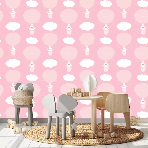 Tapete Weiße Hasen und Luftballons