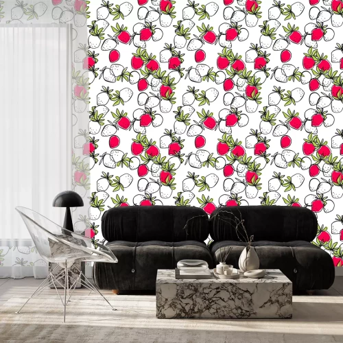 Tapete Modernes Muster mit bemalten Erdbeeren